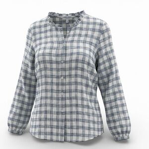 Plaid Button-Up Women's Top - Blue and White Daily Thread brand